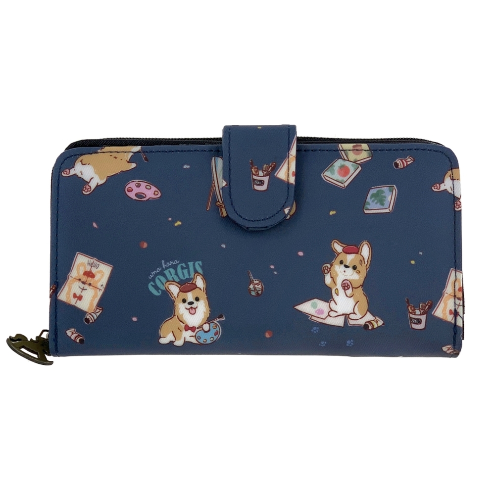 Waterproof Corgi Artist Long Snap Fold Wallet Purse Coin Pouch